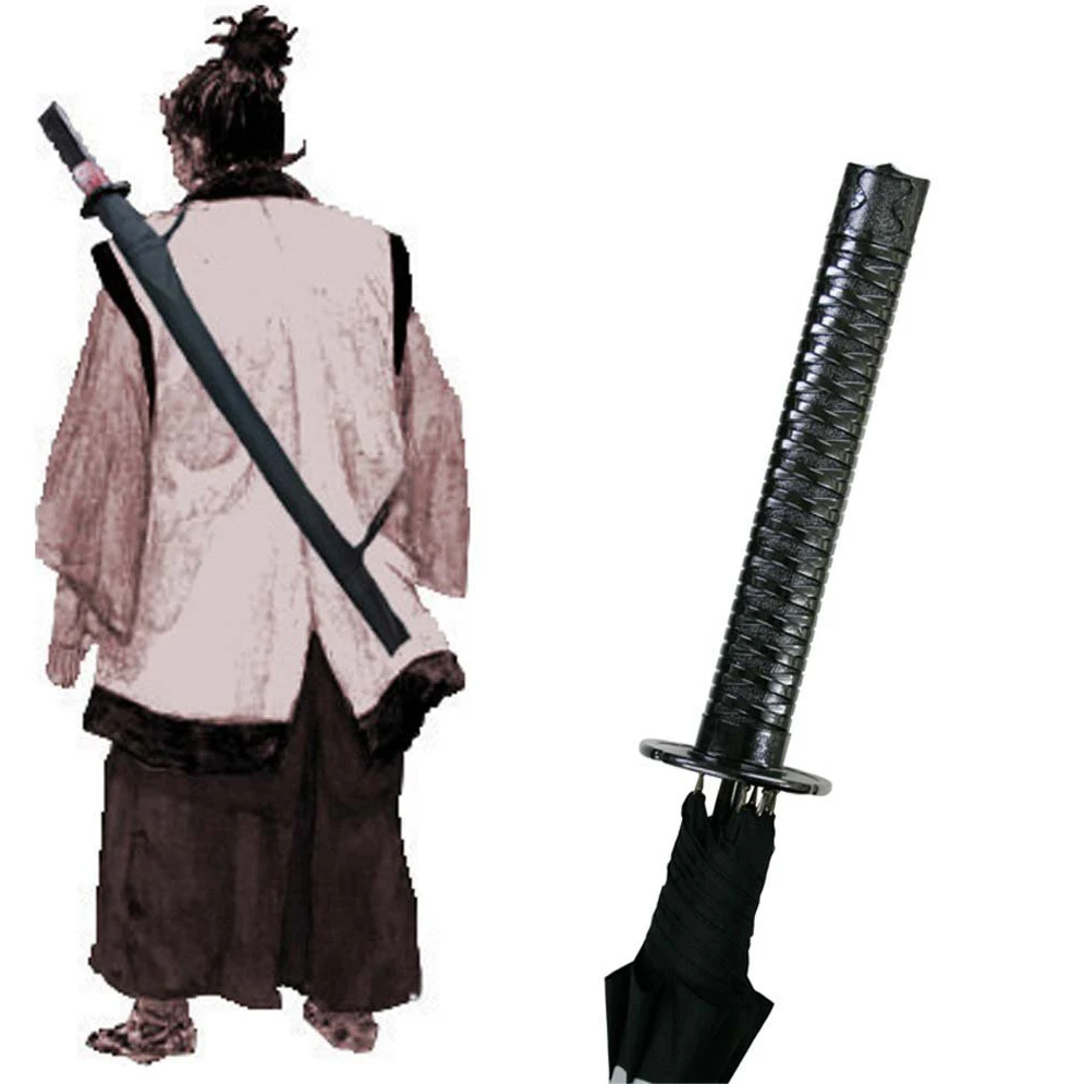 Черный самурайский меч Kantana Sun Rainny Umbrella Ninja like прямой длинный ручка аниме Mt. fuji 8/16/24