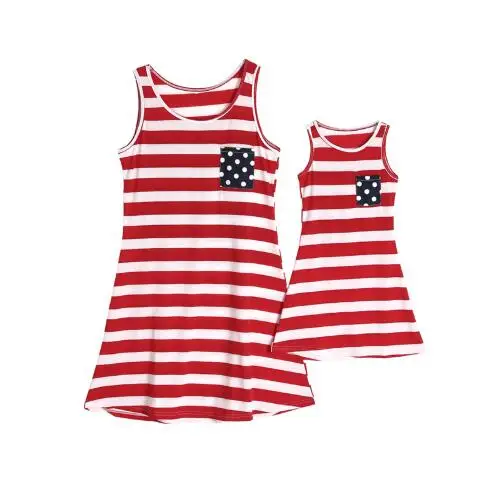 Летние платья в полоску без рукавов стиле бохо одинаковые комплекты для мамы