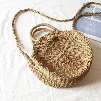 Женская соломенная сумка ручной работы круглая пляжная через плечо летняя