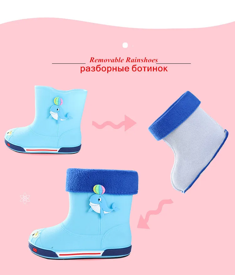 Детская обувь для дождливой погоды; классические модные детские резиновые сапоги из пвх; детская Водонепроницаемая теплая обувь с рисунком для мальчиков и девочек; Clj058