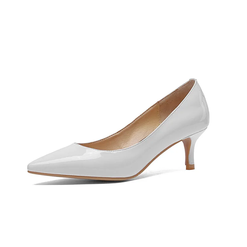 white ASUMER/большие размеры 34-45; модные туфли-лодочки; женская обувь; туфли из натуральной кожи с острым носком на высоком каблуке; элегантные свадебные туфли - Цвет: white