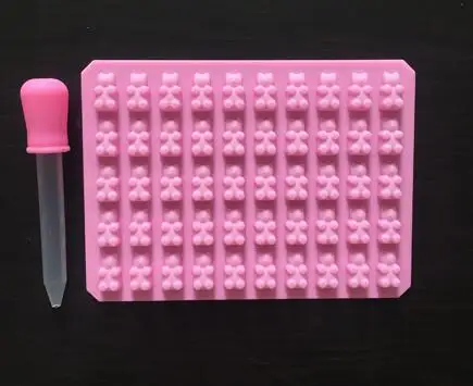 Pink 50 полости клейкие медведи Конфеты Шоколад силиконовая форма льда Куб лоток выпечки плесень помадка украшения торта инструмент с капельницей - Цвет: Pink