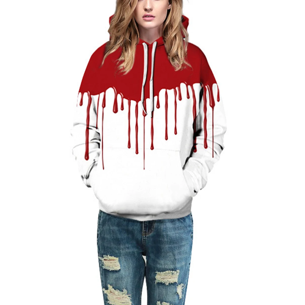 Прохладный 3D кровотечение печати балахон свободные с капюшоном Sweatershirt Хэллоуин
