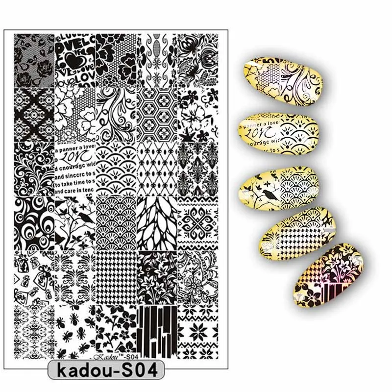 KADOUS4 1 шт. пластины для штамповки ногтей 9,5*14,5 см геометрические буквы 3D DIY дизайн ногтей штамп штамповка шаблон изображения пластины - Цвет: KADOUS4