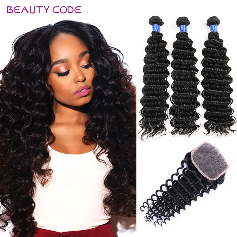 8А Класс Перуанский Девы Волос Глубокая Волна девственные Волосы С Закрытием 3 Шт.