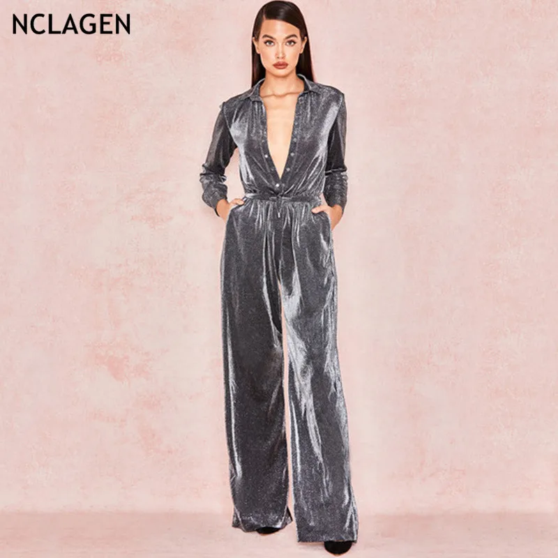 Женский комбинезон с люрексом NCLAGEN Свободный Повседневный высокой талией