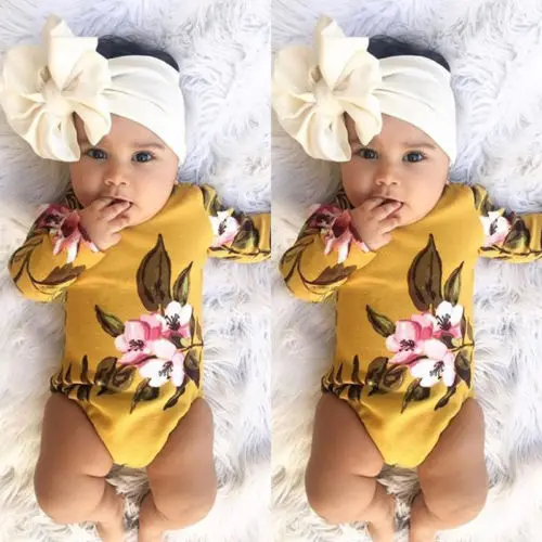 2 шт. детский хлопковый комбинезон с длинным рукавом и повязкой на голову|Боди для