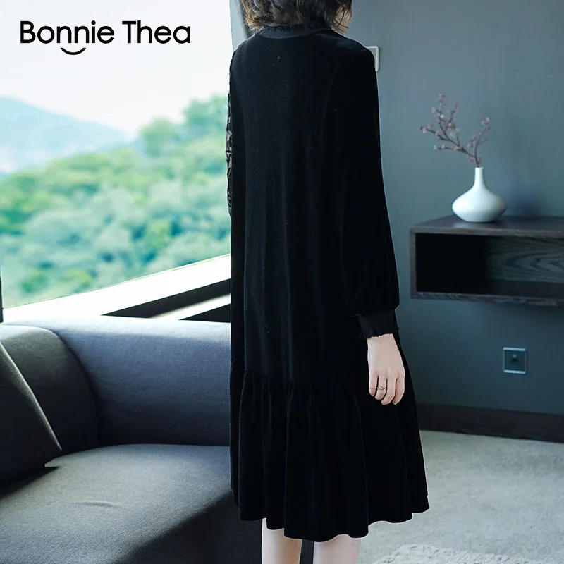 Женское вельветовое платье bonnie thea осеннее с высоким воротом винтажное для