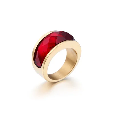 Wine red(Gold) Роскошные женские обручальные кольца из нержавеющей стали 316L с кристаллами, кольца с цветным камнем для девушек и девушек, вечерние ювелирные изделия, подарки - Цвет основного камня: Wine red(Gold)
