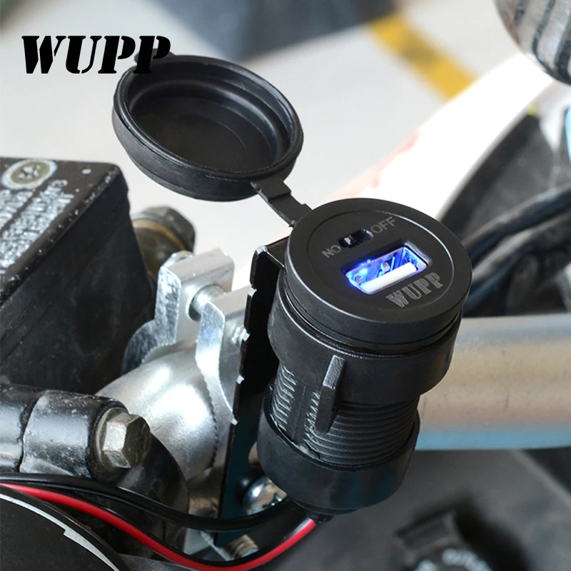 WUPP Universal Car Charger USB Motorcycle Scooter Vehicle DC 12V-24V Waterproof Power Socket 5V 2.1A High Quality | Автомобили и