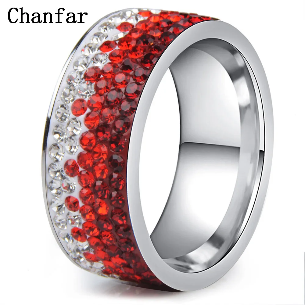 Red style Chanfar 6, 7, 8, 9, 10 размеров,, элегантное кольцо с кристаллами AAA, очаровательные кольца из нержавеющей стали для женщин, женские, мужские ювелирные изделия - Цвет основного камня: Red style