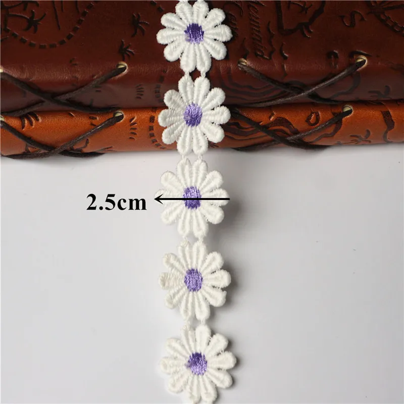 2 Yards 2.5CM Embroidered Purple Daisy Trims Cute Flower Lace Trimmings Sew On Patch Wedding Appliques For Evening Dress DIY | Дом и сад