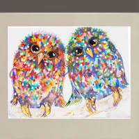 hand painted animal birds oil painting on canvas colourful night owl wall artwork picture for home decor stretched on wooden