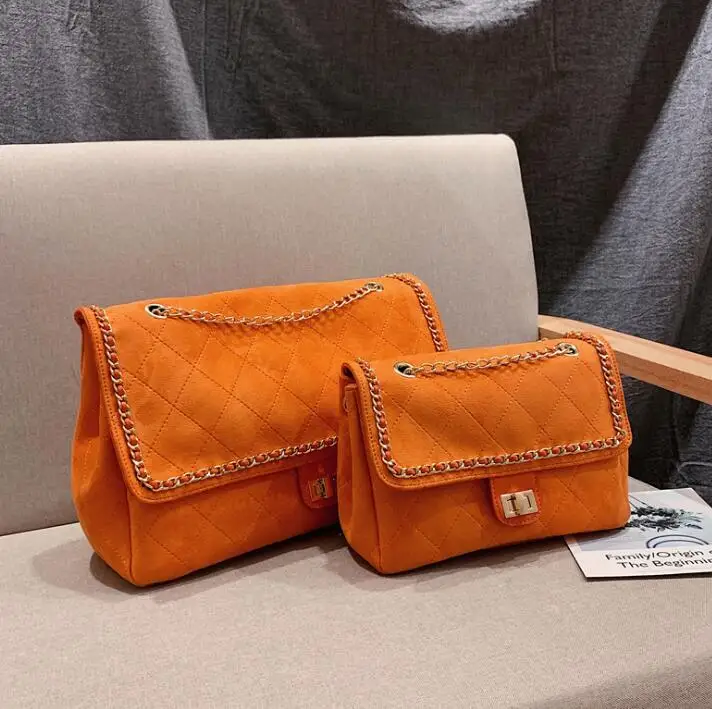 Orange Винтажная Классическая клетчатая женская сумка новая качественная матовая кожаная женская дизайнерская сумка с замком на цепочке сумки через плечо - Цвет: Orange