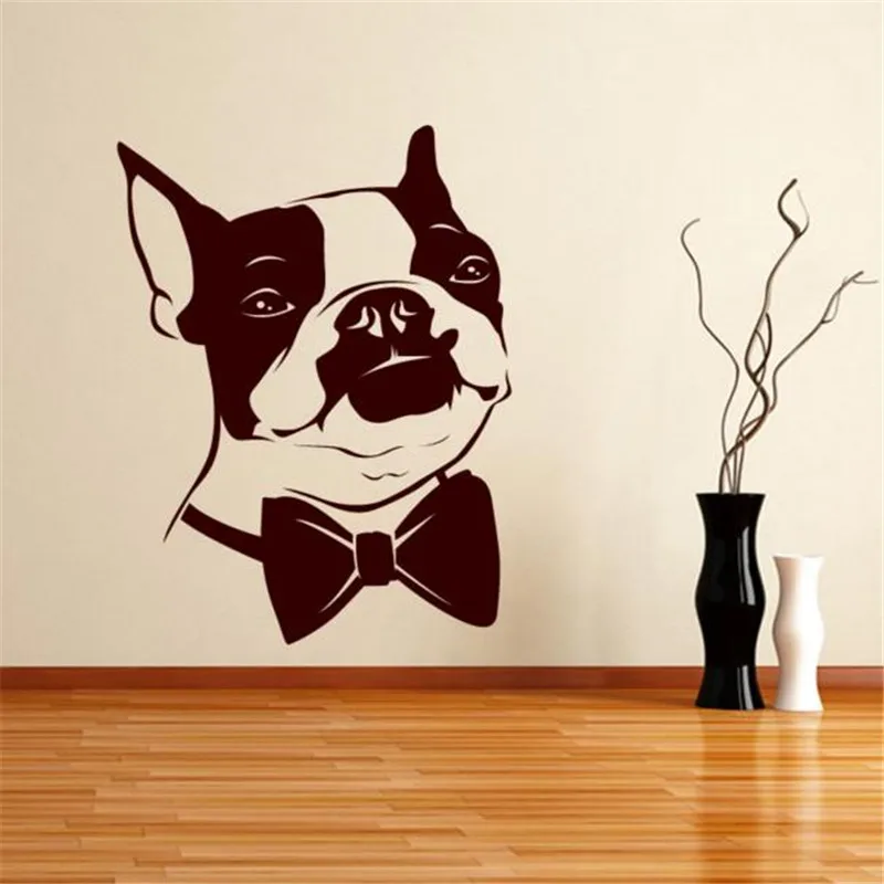 

Bow Tie Puppy Wall Sticker Home Decor Kids Room Wall Paper Removable Bedroom Declas Funny Boston Terrier Dog Wall Decals
