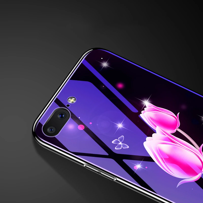 Plating Blue Light Luxury Cover For iPhone 8 7 6 6S Plus Case Tempered Glass Back Phone X XS XR XSMAX |