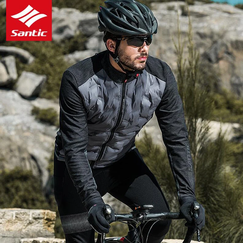 

Santic 2021 новая зимняя сохраняющая тепло Велоспорт Джерси с длинными рукавами куртки ветрозащитная теплая светильник велосипедная одежда для...