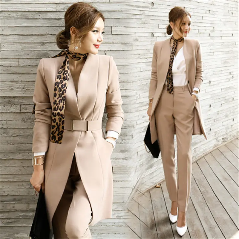 

2019 Business Ladies women two piece outfits Formal OL style Elegant Skinny Long Blazer Pants Two Pieces Sets 125