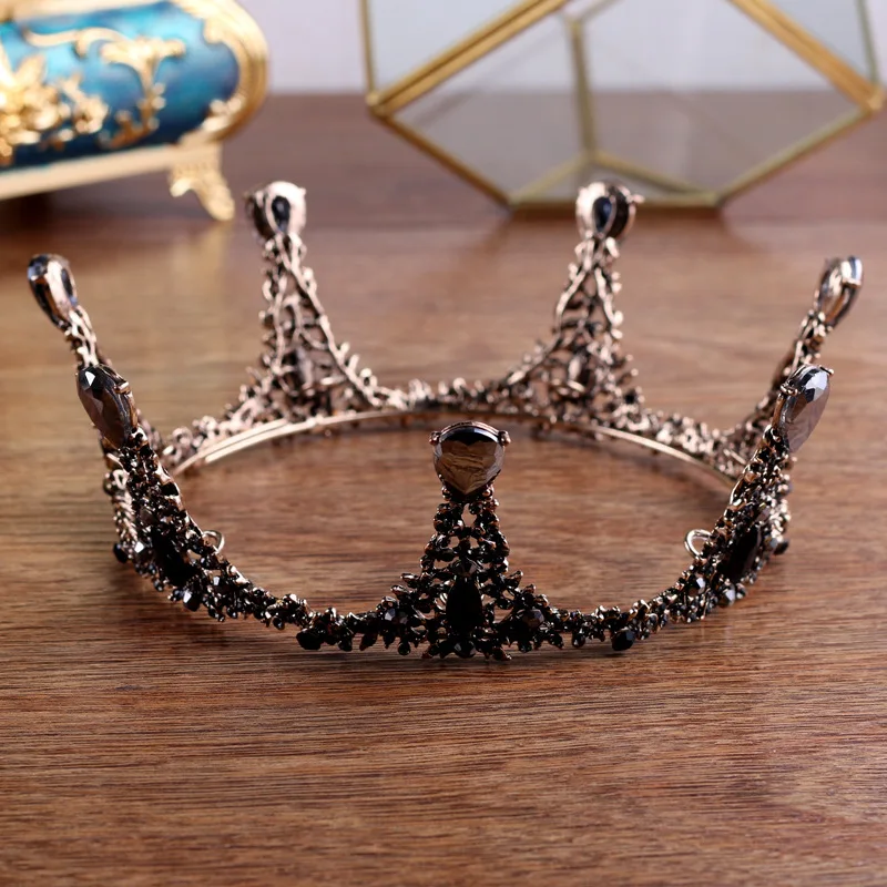 Rosebridalpark винтажные Кристальные черные круглые барочные тиары и короны для женщин и мужчин свадебные ювелирные изделия аксессуары a887