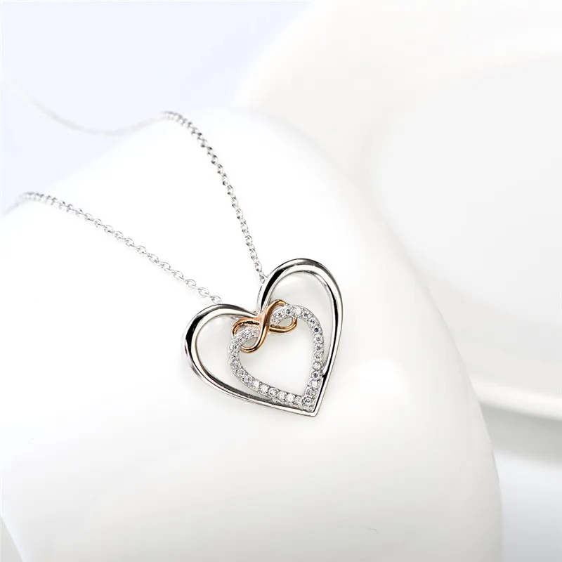 BESTLYBUY Настоящее серебро 925 пробы элегантный Кулон Бесконечность Любовь Двойное