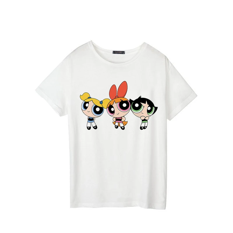 11 Летняя футболка для девочек с надписью «Powerpuff» Новая модная Милая футболка с короткими рукавами с рисунком из мультфильма «big code S-2XL» Повседневные Забавные футболки - Цвет: 11