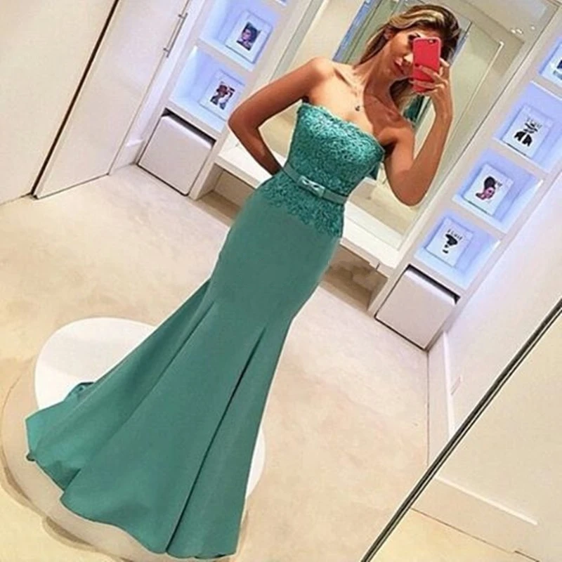 Long Evening Dress 2016 Sexy Sleeveless Prom Gown Mermaid Satin Abendkleider Formal Vestido de festa longo Robe soiree | Свадьбы и