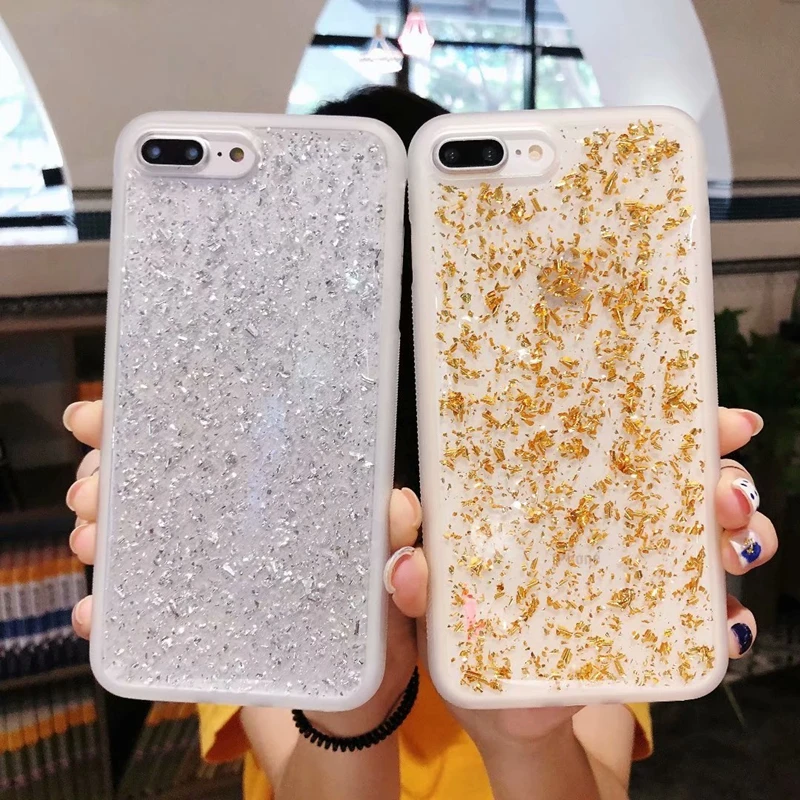 Для iphone 6 6s 7 8 plus Золотой и Серебряный Блестящий жесткий чехол для X прозрачный