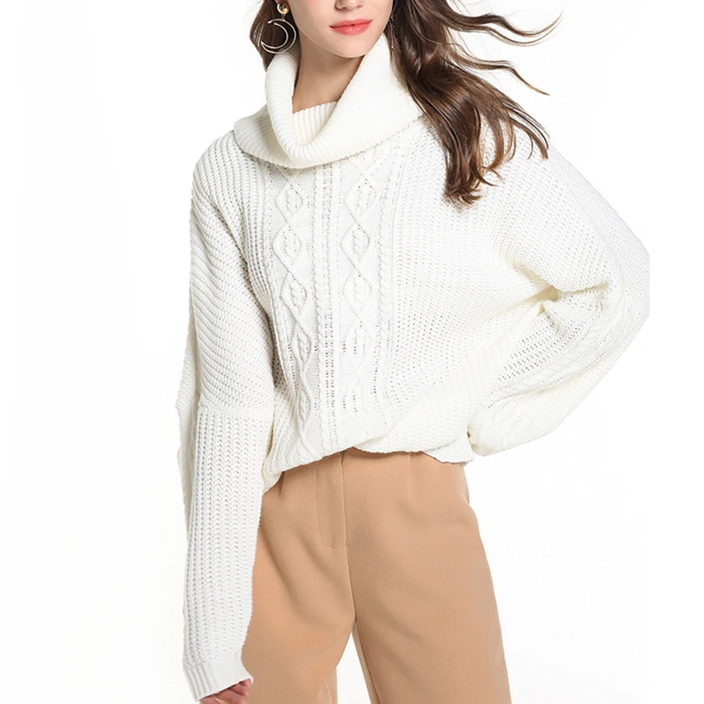 

Harajuku Pullovers Turtleneck Plus Size Women Solid Loose Knitted Sweater Long Sleeve Jumper Sweater Autumn Winter Vintage White