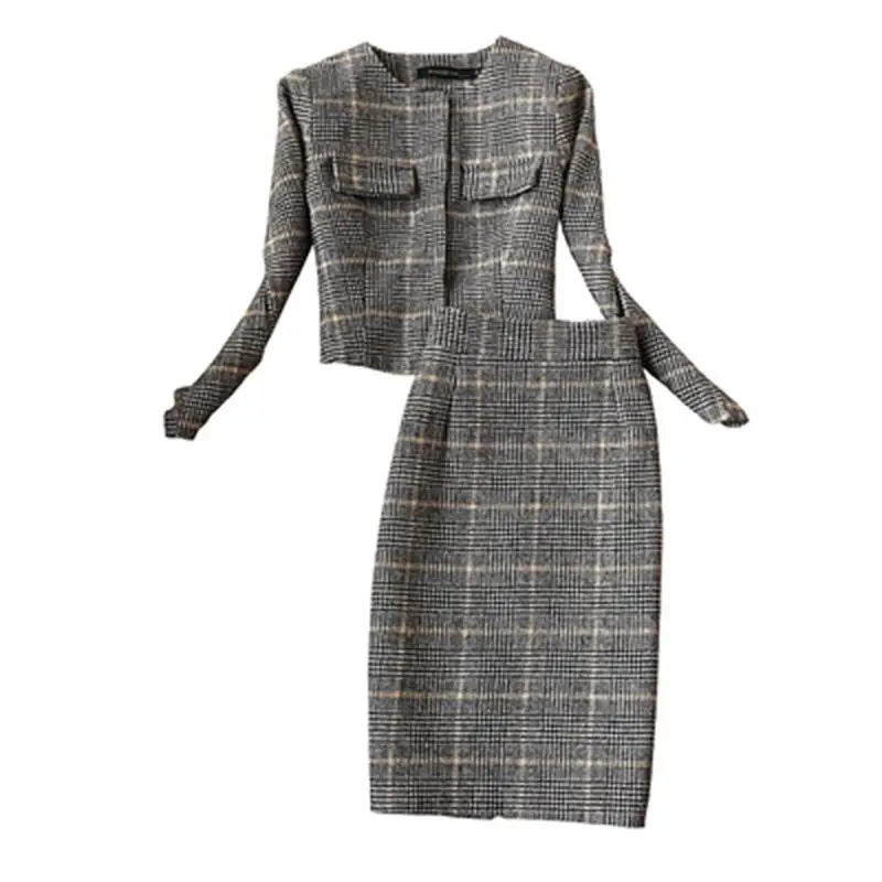 Модный клетчатый Костюм женский Осень/Весна Новый большой размер клетчатое