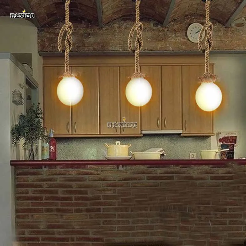 Винтажный стиль пеньковая веревка светильник ing светильники подвесной светильник Лофт креативный магазин без лампы Эдисона