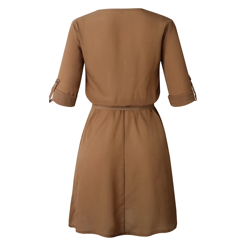 Летнее женское платье весеннее и летнее модное с v образным вырезом на пуговицах