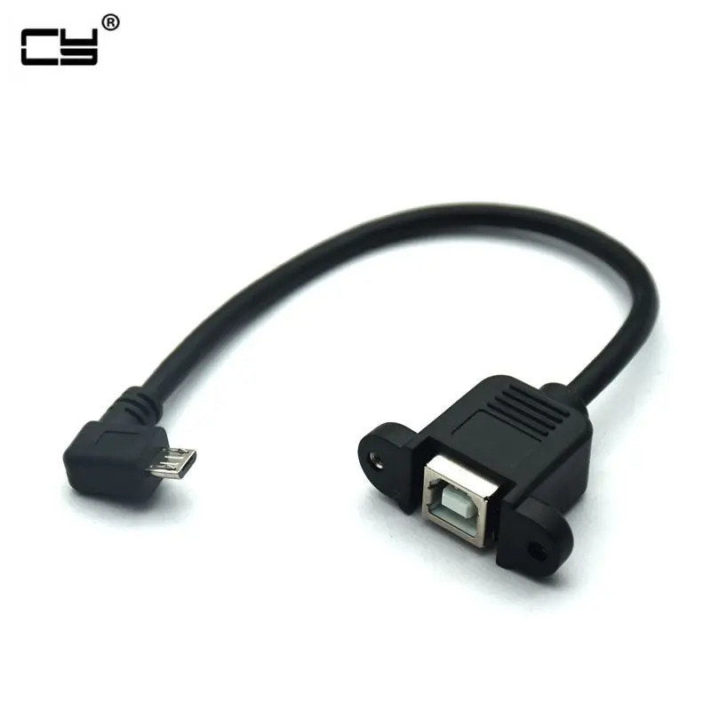 

90 Degree Left Angled Micro USB 5pin otg Cable Male to USB B Female Panel Mount Type Cable with Screws for tablet hard disk 20cm