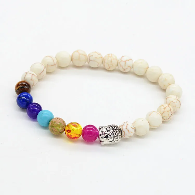 Женский многослойный браслет из 7 Чакры для йоги 2017 белый хаулитовый камень 108