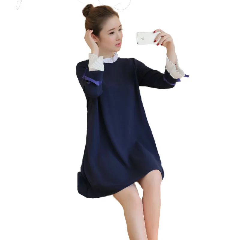 Новинка осени 2018 Одежда для беременных с рисунком платье элегантное роговым