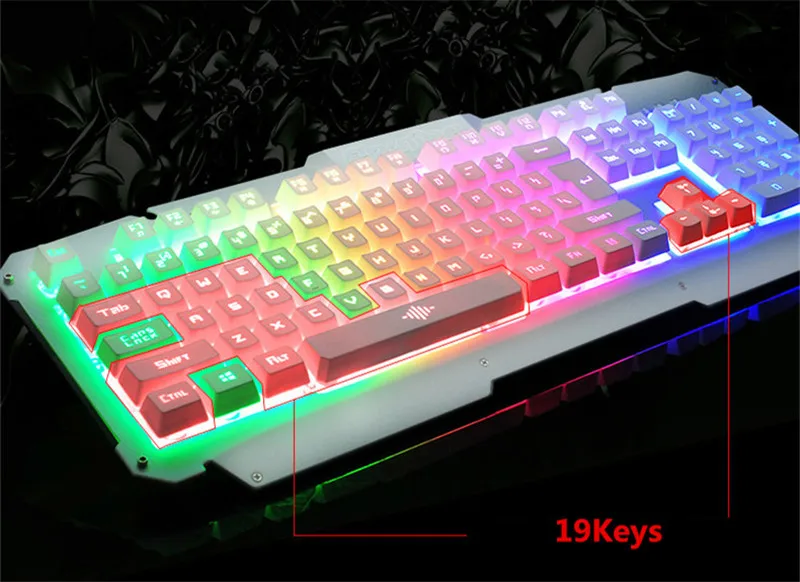 Металл Радуга Клавиатура с подсветкой красочные светодиодный Gamer плавающей USB