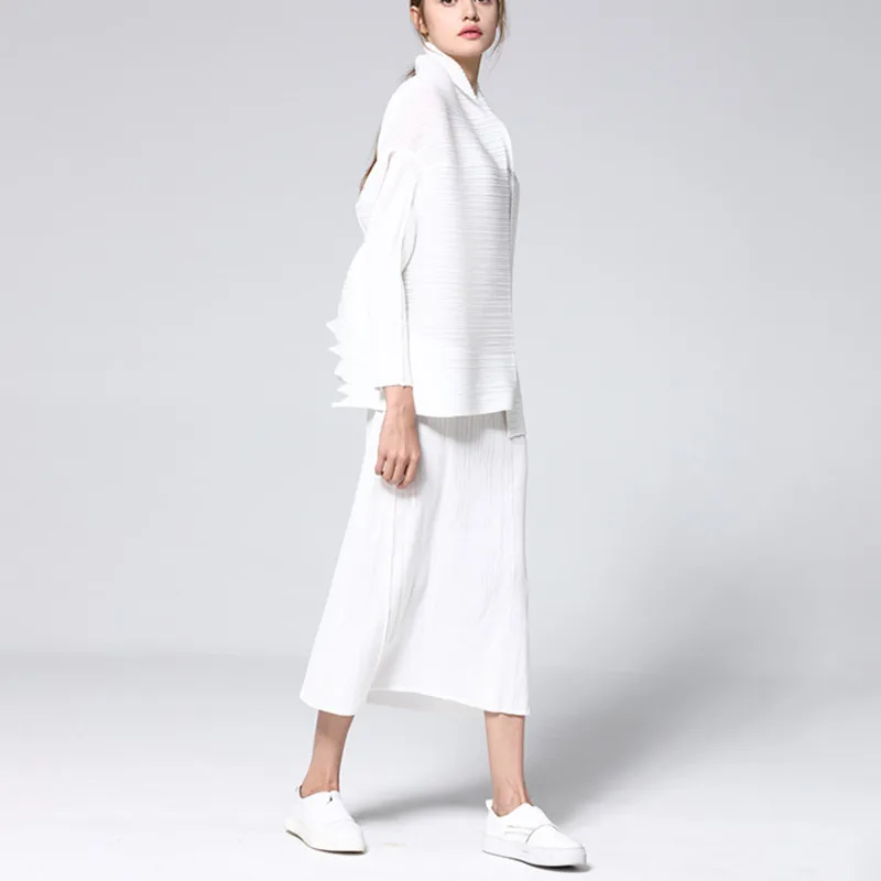 LANMREM/осенне зимний плиссированный комплект из двух предметов короткий свитер с