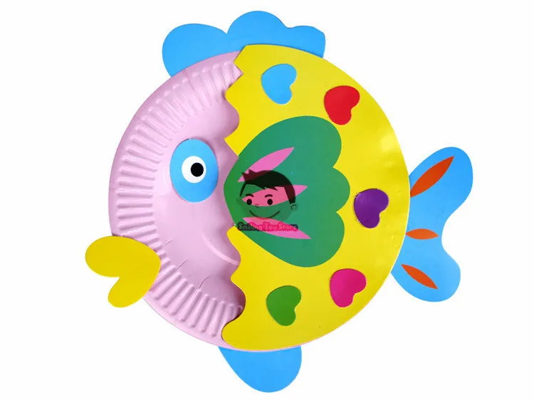 Fish Животные мультфильм бумажная тарелка Рисование DIY ручной работы ремесло игрушки материал посылка детей творческие головоломки игрушки красочные бумажные тарелки - Цвет: Fish