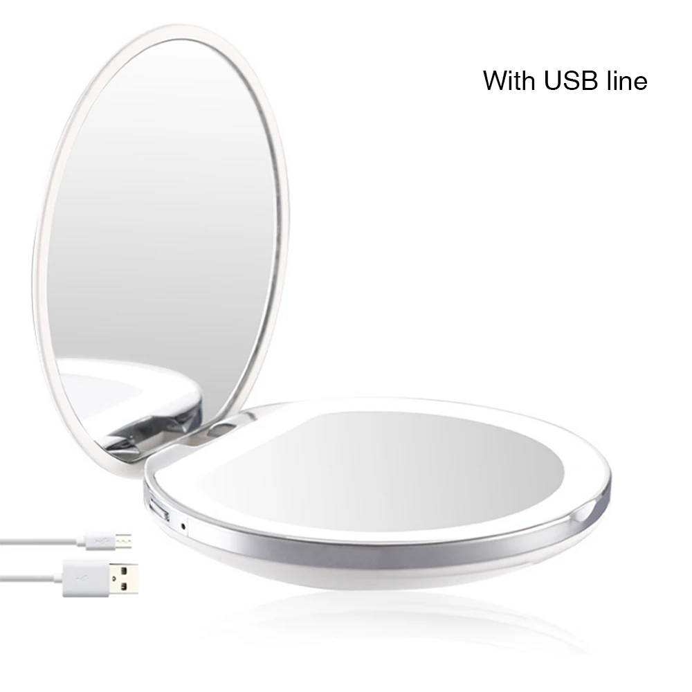 GJ5184-W USB заряжаемое зеркало для макияжа ручной складной портативный светодиодный косметическое мини-зеркало 3X увеличительное круглое встроенное батарея зеркало для макияжа - Цвет: GJ5184-W