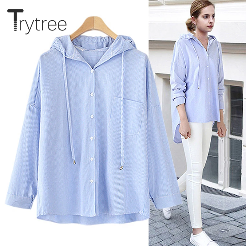 Женская блузка в полоску Trytree Повседневная рубашка из полиэстера и хлопка с