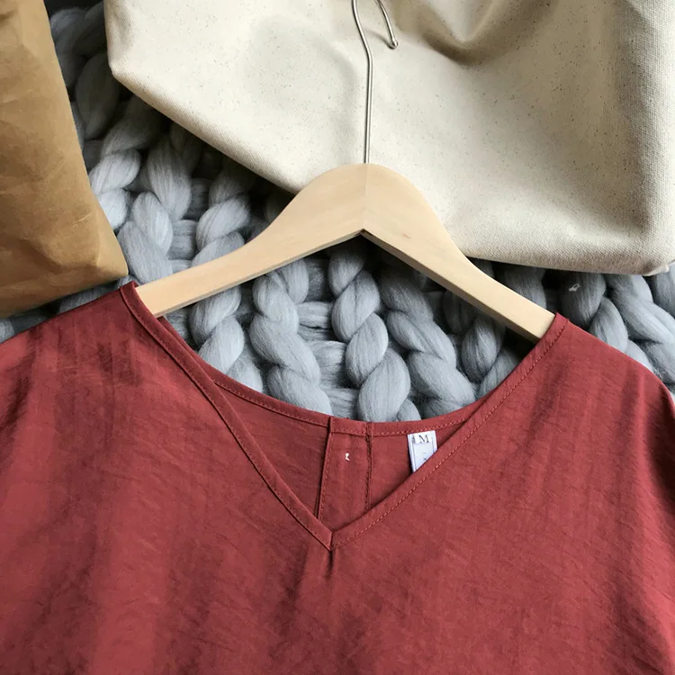 OPZC Summer New Korean Version of The 2018 Simple Solid V-neck Loose Doll Shirt Women's 878 |