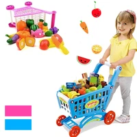 16pcs supermarket shopping cart trolley push toys simulation fruits vegetables pretent play groceries toy for girl kids gifts