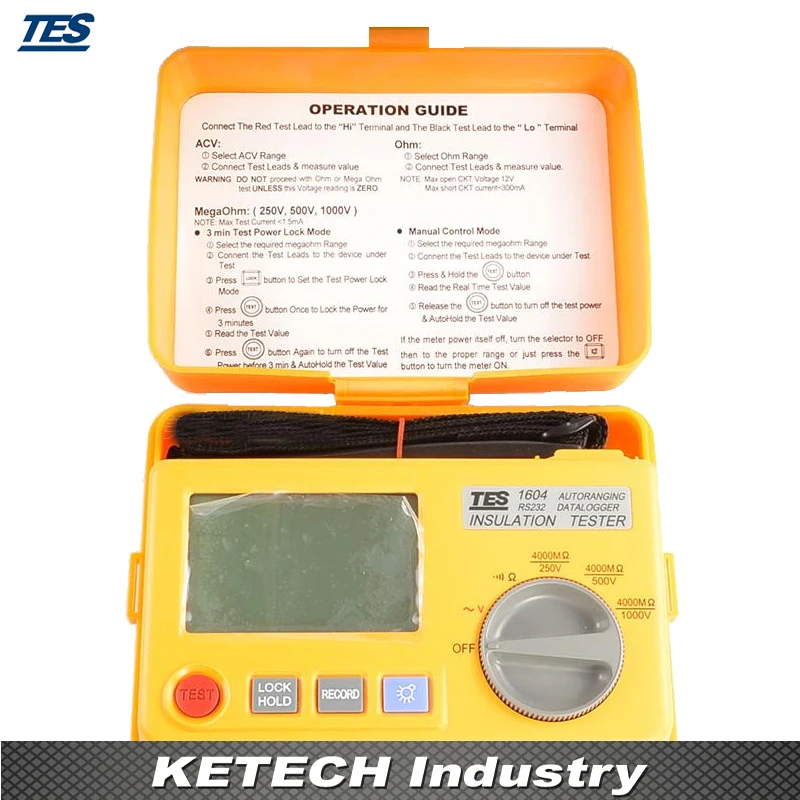 TES 1604 тестер изоляции с программным обеспечением|insulation tester meter|rs-232 db-9insulation resistance |