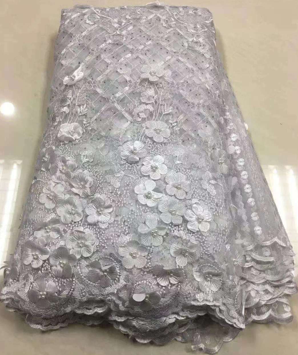 

Nigerian Lace Fabric 2018 High Quality Lace 3d Lace Fabric Wedding White African with Beads Nigerian French Lace Fabric ALC-Z183