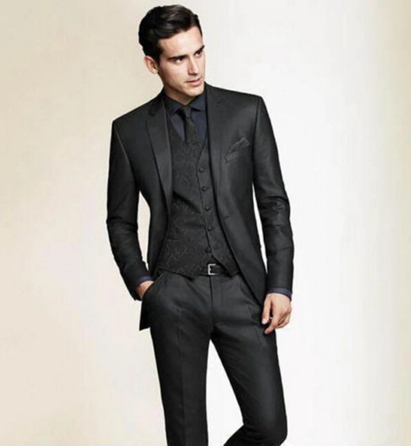 

Slim Fit Black Men Groom Suit Tuxedos Formal Custom Made Groomsmen Wedding Suits C127