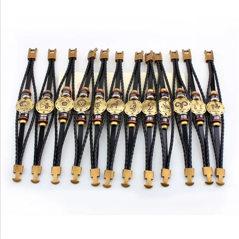 Винтажные кожаные браслеты с 12 созвездиями мужские ювелирные изделия брендовые