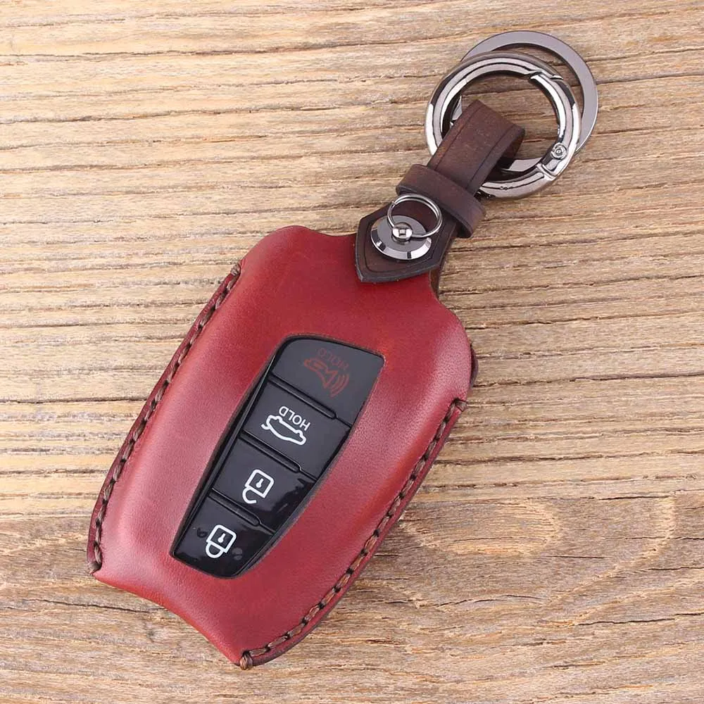 Брелок для ключей KEYYOU 4 кнопки натуральная кожа Hyundai Genesis Santa Fe Equus Azera Solaris Ix35 Ix45