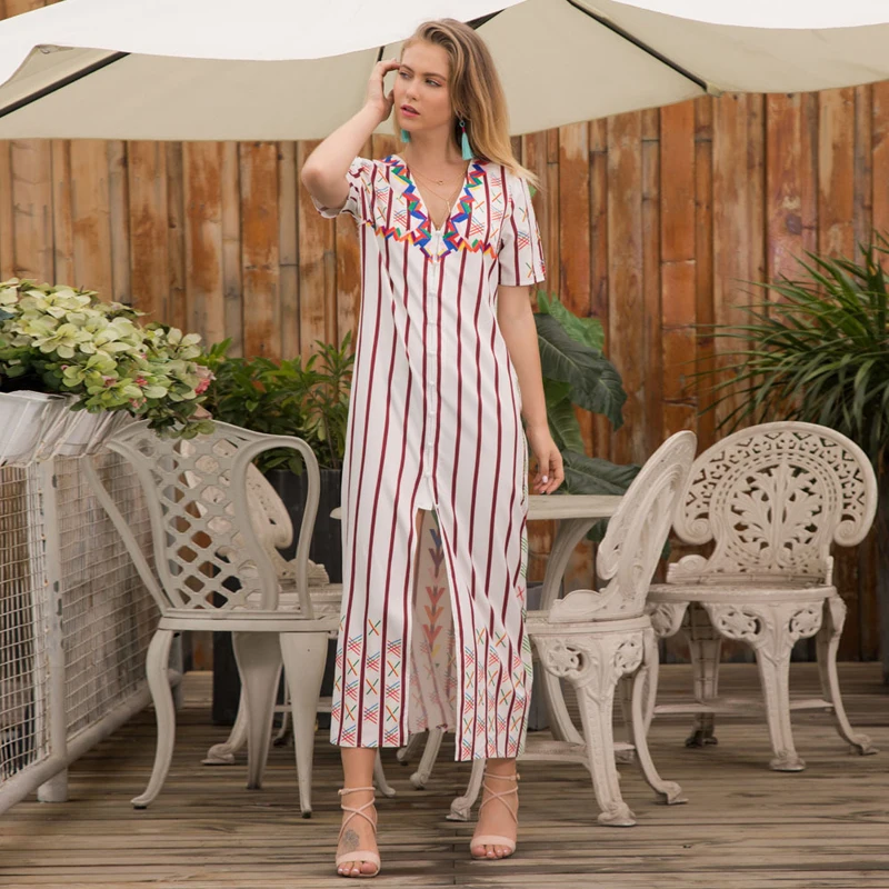 Платье MISSJOY женское в богемном стиле вечерние нное вечернее полоску с коротким