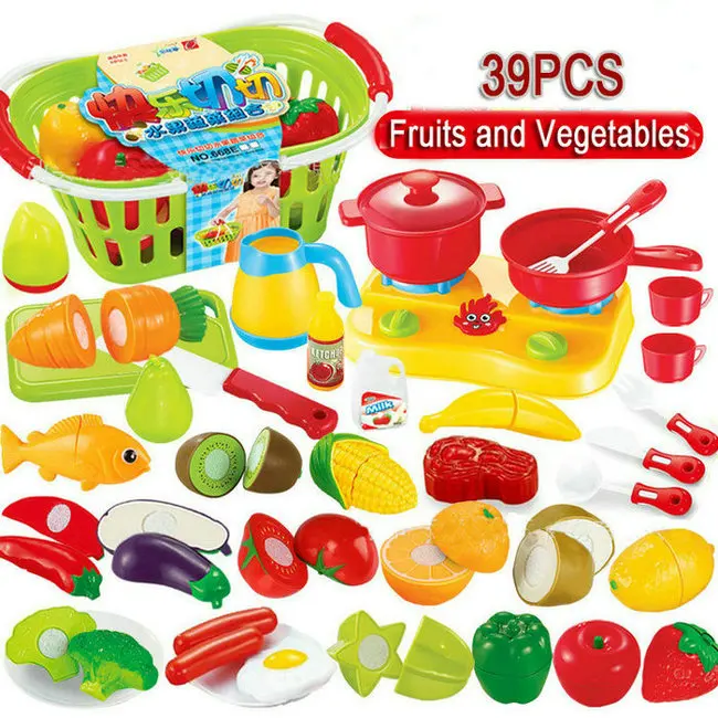 39PCS 35 шт., игрушки для резки фруктов и овощей, миниатюрная еда, ролевые игры, Детские кухонные игрушки для детей, игрушки для девочек, развивающие игры - Цвет: 39PCS