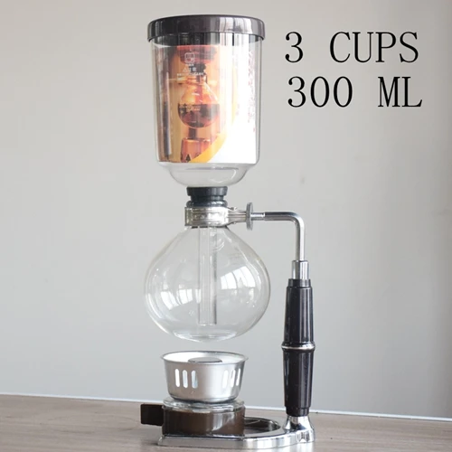 3 Cups Новинка, классический японский стиль, нержавеющая сталь и стекло, вакуумный Сифон, Кофеварка, чайник, сифон, чайник, 3 чашки, 5 чашек, Перколятор - Цвет: 3 Cups