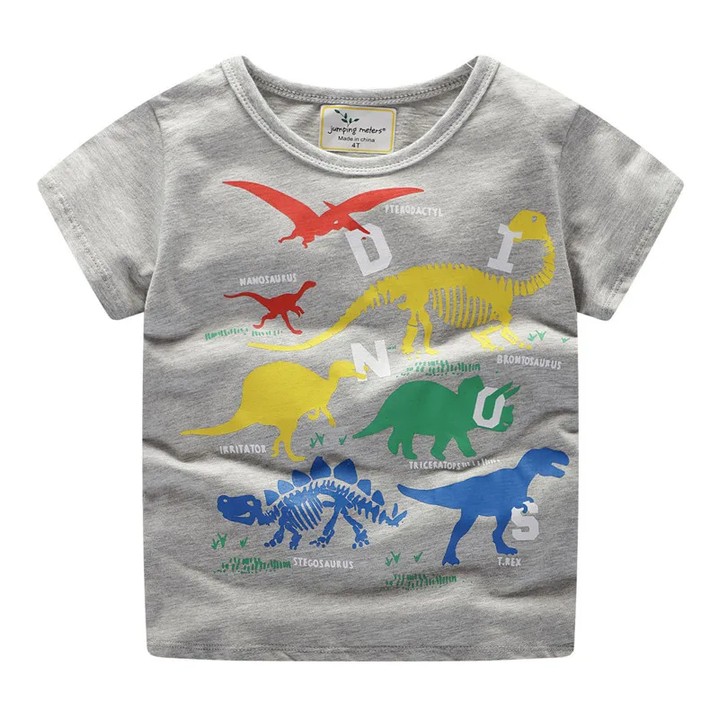 T6031 GREY dinosaurs Jumping meter/футболки с коротким рукавом для мальчиков; летняя рубашка с принтом динозавра; Одежда для маленьких детей; футболка с рисунком; футболки для малышей - Цвет: T6031 GREY dinosaurs